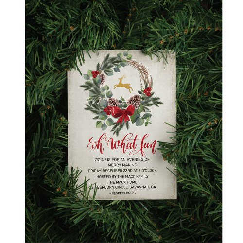 Wreath Holiday Christmas Winter Party Invitation