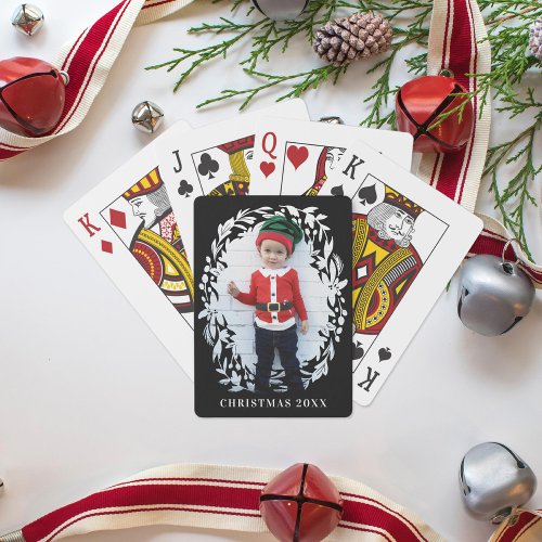 Wreath Holiday Photo Poker Cards
