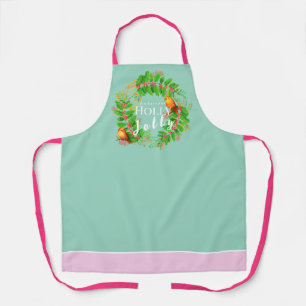 Wreath Holly Jolly Family Light Teal Apron