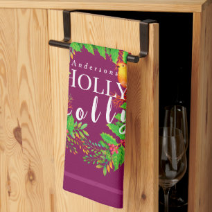 Wreath Holly Jolly Wine Kitchen Towel