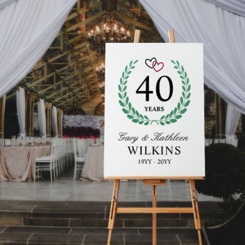 Wreath Interlocked Hearts 40th Wedding Anniversary Foam Board