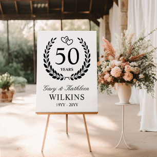 Wreath Interlocked Hearts 50th Wedding Anniversary Foam Board