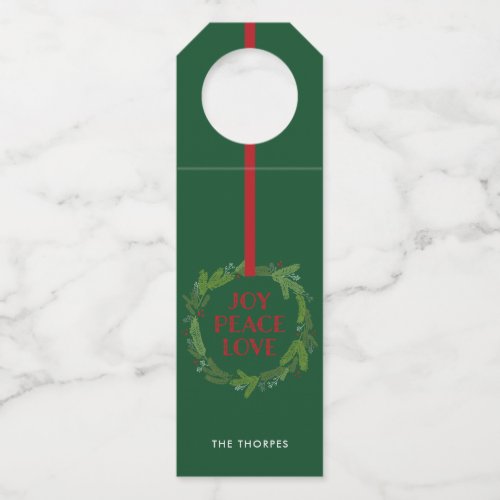 Wreath Joy Peace Love Bottle Hanger Tag