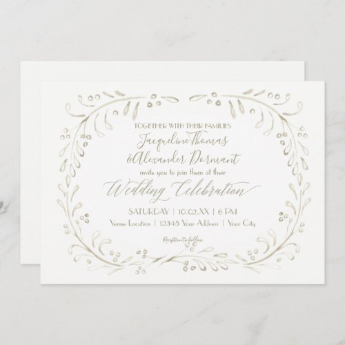 Wreath Leaf Calligraphy Modern Simple Watercolor Invitation