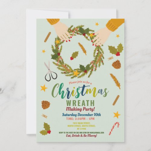 Wreath Making Festive Party Christmas Family Invitation