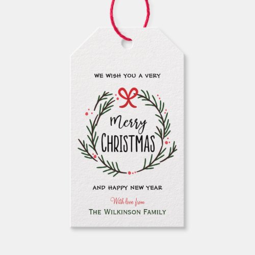 Wreath Merry Christmas Happy New Year Gift Tags