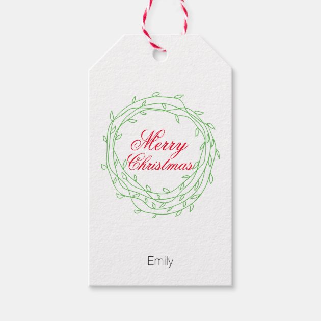 Wreath Merry Christmas Personalized Gift Tags