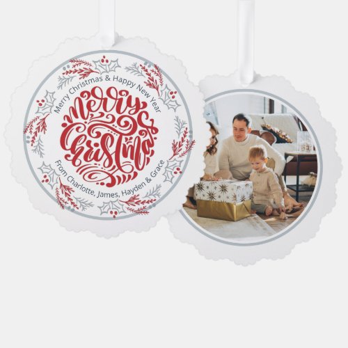 Wreath Merry Christmas Personalized Photo Ornament Card