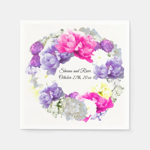 Wreath Mixed Floral Wedding Paper Napkins