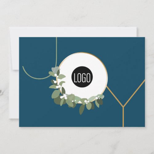 Wreath Modern Joy Blue Business Xmas  Holiday Card