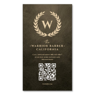 Wreath Monogram Barbershop Modern Barber  Business Card Magnet
