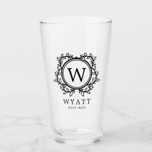 Wreath Monogram Best Man Glass