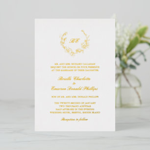 Wreath Monogram Elegant Wedding Foil Invitation