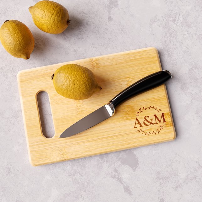 Wreath Monogram Etched Wooden Cutting Board (Perfect gift for the newlyweds. Just add their initials)