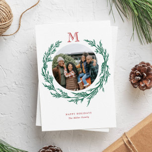 Wreath Monogram Photo Holiday Card
