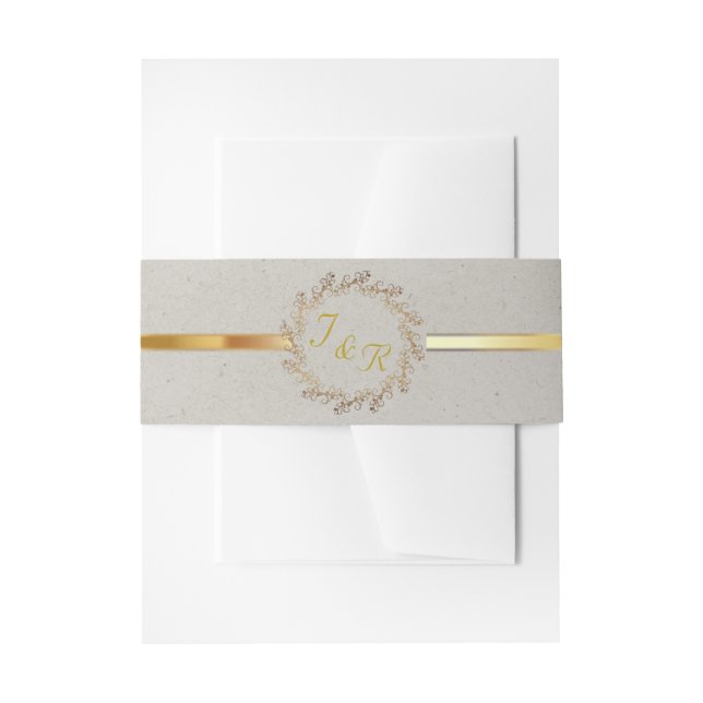 Wreath Monogram & Ribbon - Beige Invitation Belly Band (Front Example)