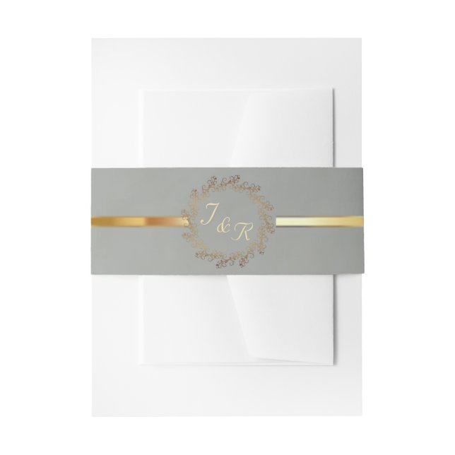 Wreath Monogram & Ribbon - Sage Invitation Belly Band (Front Example)