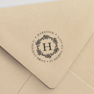 Wreath Monogram Round Return Address Self-inking Stamp