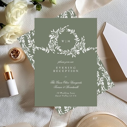 Wreath Monogram Sage Green Wedding Reception Enclosure Card