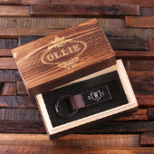 Wreath Monogram Set with Brown Leather Keychain (Inside)