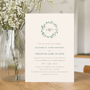 Wreath Monogram Wedding Invitation Forest