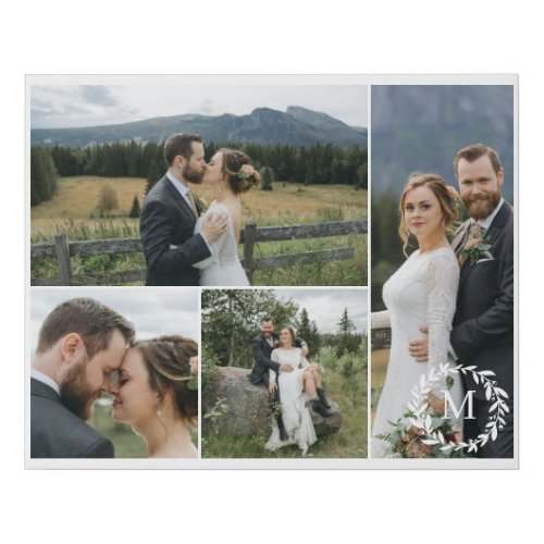Wreath Monogram Wedding Photo Collage Faux Canvas Print