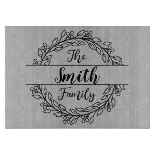 Wreath Monogram with Family Name Cutting Board