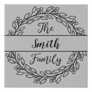 Wreath Monogram with Family Name Faux Canvas Print