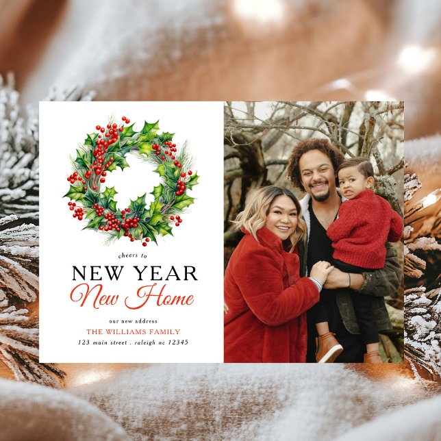 Wreath New Year New Home Photo Holiday Moving Announcement (Creator Uploaded)