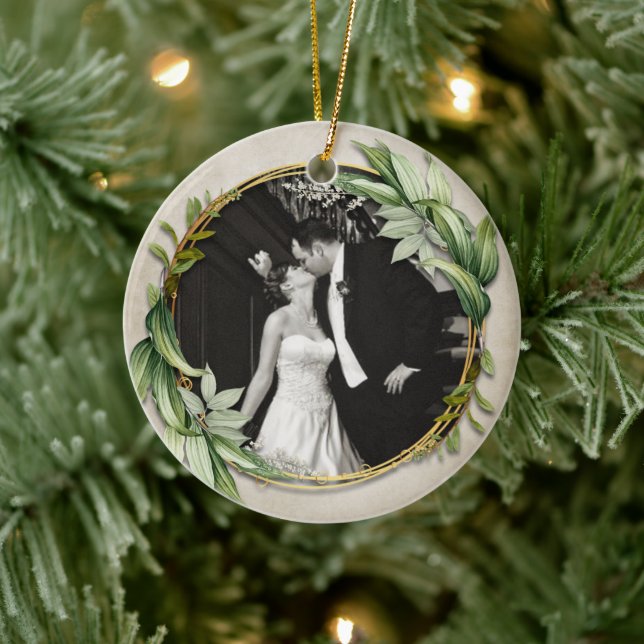 Wreath Newly Wed Photo  Ceramic Ornament (Tree)