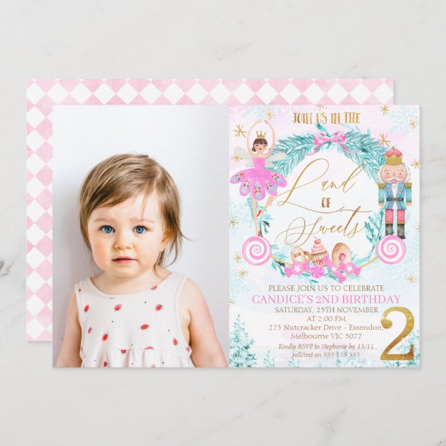 Wreath Nutcracker Land of Sweets 2nd Birthday Invitation (Front/Back)