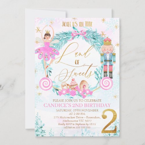 Wreath Nutcracker land of Sweets 2nd Birthday Invitation