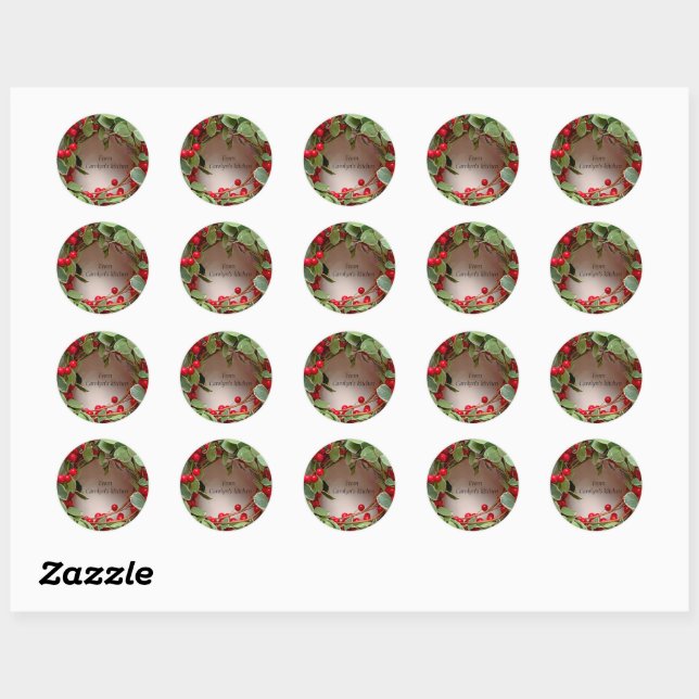 Wreath of berries and greenery classic round sticker (Sheet)