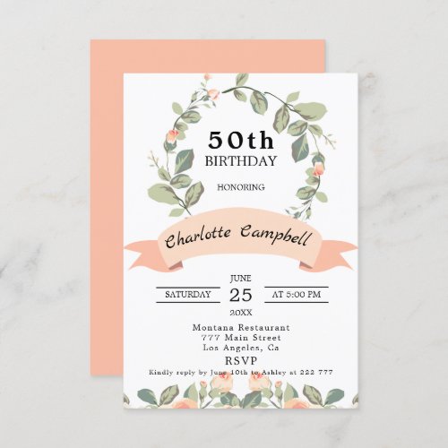 Wreath of Blush Roses Birthday Invitation