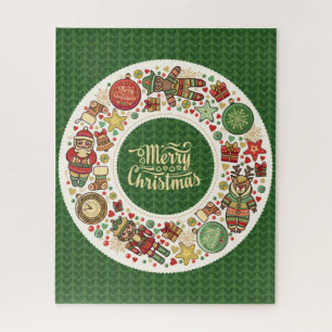 Wreath of Cheer Merry Christmas Vintage Holiday Jigsaw Puzzle