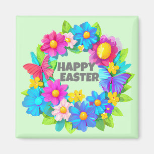 Wreath of Colorful Easter Flowers Magnet