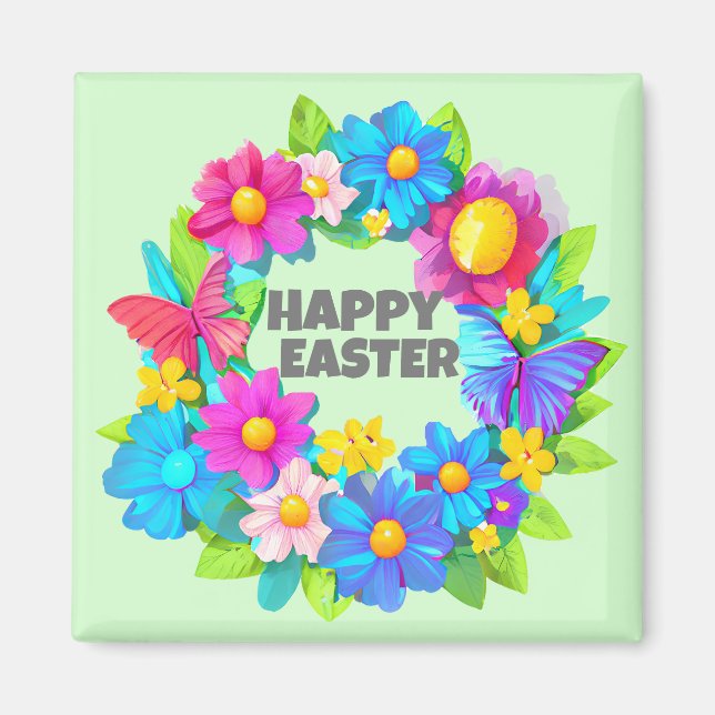 Wreath of Colorful Easter Flowers Magnet (Front)