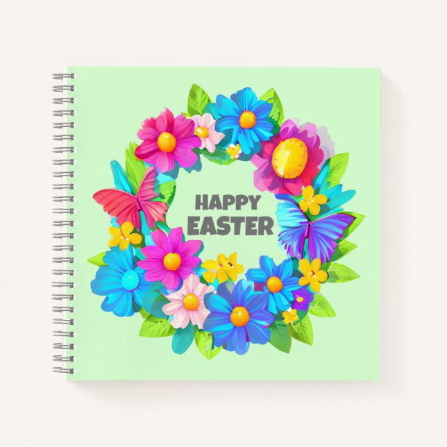 Wreath of Colorful Easter Flowers Notebook (Front)