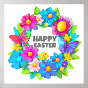 Wreath of Colorful Easter Flowers Poster