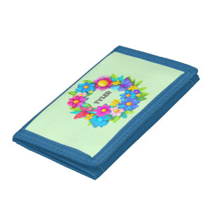 Wreath of Colorful Easter Flowers Trifold Wallet