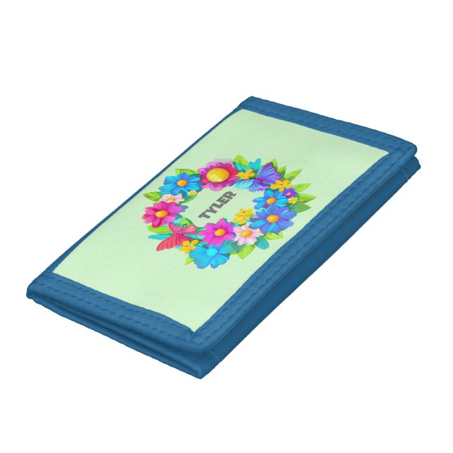 Wreath of Colorful Easter Flowers Trifold Wallet (Bottom)