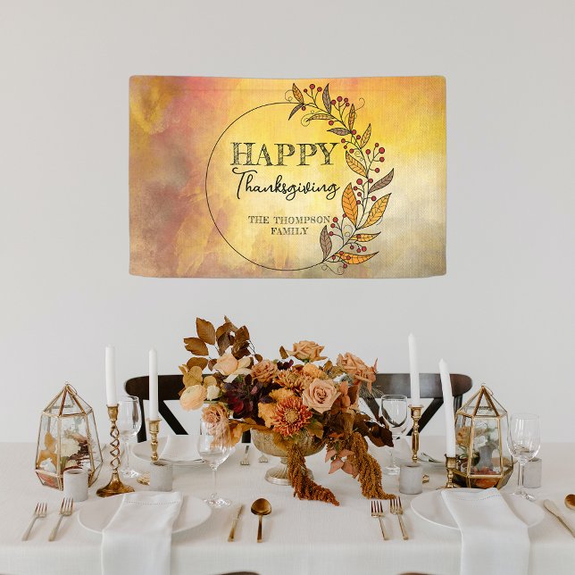 Wreath of Doodle Leaves and Berries Thanksgiving  Banner (Creator Uploaded)