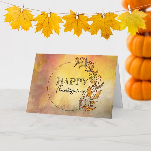 Wreath Of Doodle Leaves and Berries Thanksgiving  Card