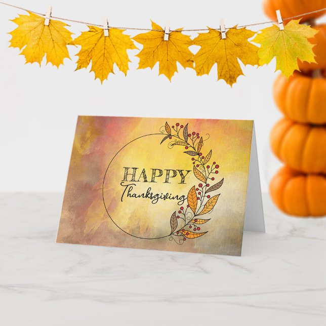 Wreath Of Doodle Leaves and Berries Thanksgiving  Card (Creator Uploaded)