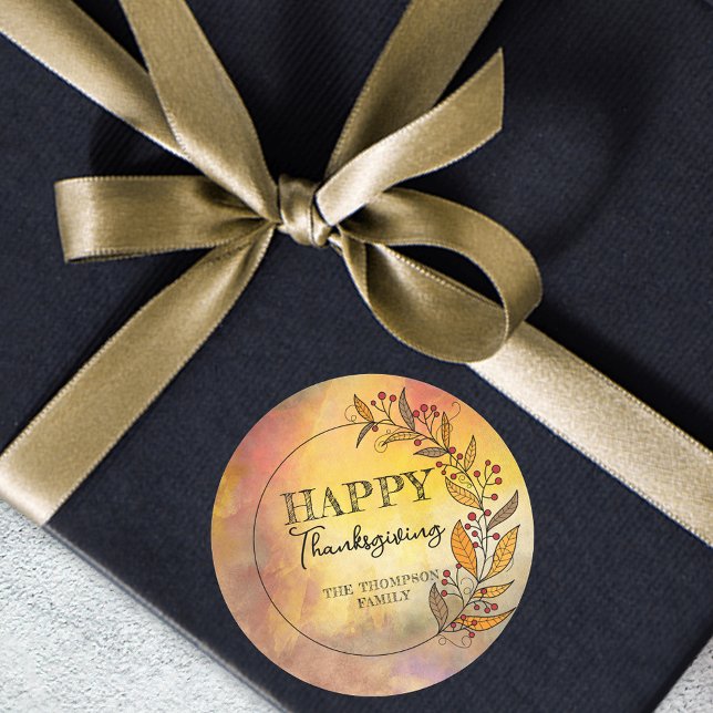 Wreath Of Doodle Leaves and Berries Thanksgiving  Classic Round Sticker (Creator Uploaded)