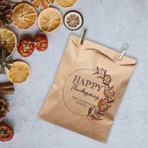 Wreath of Doodle Leaves and Berries Thanksgiving  Favor Bag
