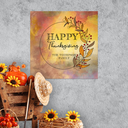 Wreath Of Doodle Leaves and Berries Thanksgiving 