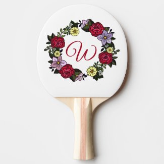 Wreath of Flowers and Monogram Ping Pong Paddle