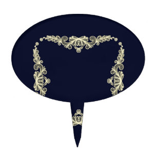 Wreath of Gold Flowers on Navy Blue Cake Topper