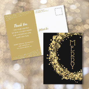 Wreath of Gold Stars on Black Business Holiday Postcard